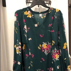 Green flowered mini dress